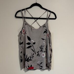 LOFT Gray Floral Crisscross Strap Cami